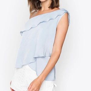 Baby Blue One Shoulder Layered Hem Blouse